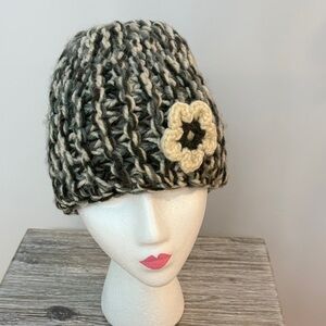 Chunky Knit Beanie with Flower Accent